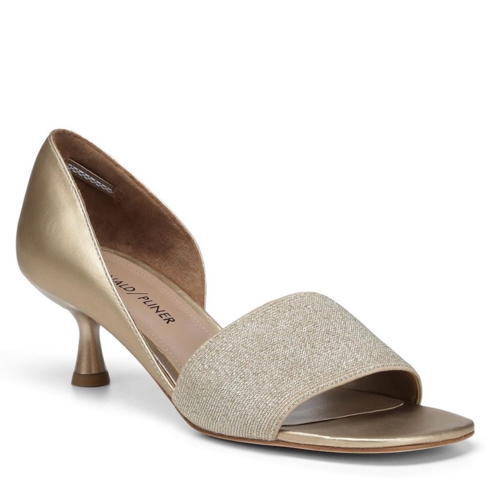 Donald J. Pliner Curo Sandal Kitten Heels (Size 9M) Metallic Champagne Leather